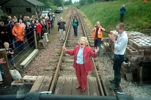 Madge Elliot declares the Border Union Railway officially open, with John Lamont MSP